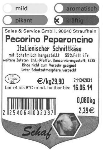 Etikett des betroffenen Artikels