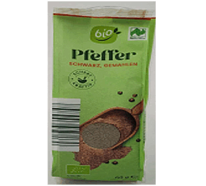 Rückruf des Gewürzartikels Bio Naturland Pfeffer schwarz gemahlen 