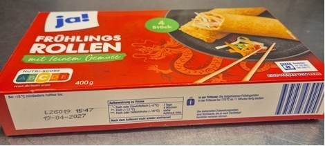 Ruckruf Produkt „ja! Frühlingsrollen mit feinem Gemüse, 400g“