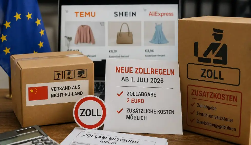 Ab dem 1. Juli 2026 gelten neue Zollgebühren für Bestellungen aus Nicht-EU-Ländern Ab dem 1. Juli 2026 gelten neue Zollgebühren für Bestellungen aus Nicht-EU-Ländern