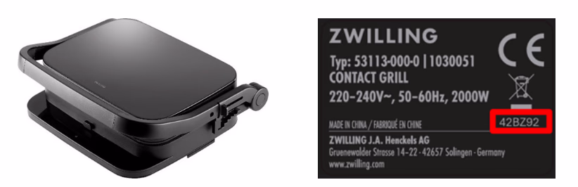 Rückruf von ENFINIGY Kontaktgrills mit der Produktkennzeichnung 42BZ92 Rückruf von ENFINIGY Kontaktgrills mit der Produktkennzeichnung 42BZ92
