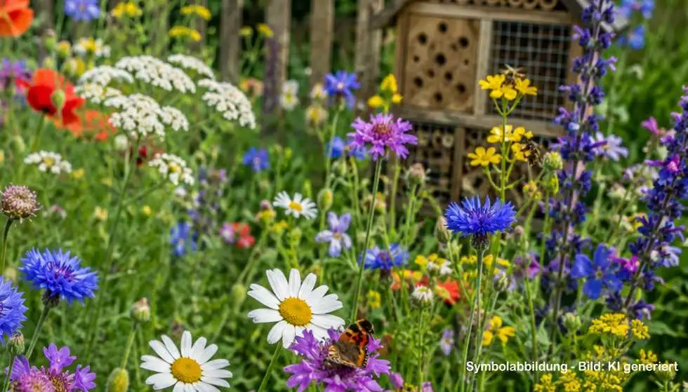 Blühende Wildblumenwiese und Bienenhotel richtig kombinieren: So lockst du Bienen, Hummeln & Schmetterlinge an und schaffst echten Lebensraum. Blühende Wildblumenwiese und Bienenhotel richtig kombinieren: So lockst du Bienen, Hummeln & Schmetterlinge an und schaffst echten Lebensraum.